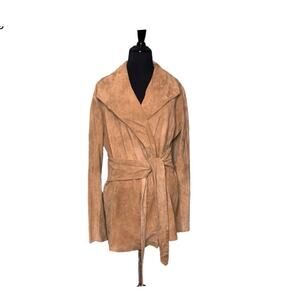Goosecraft beige tan leather suede belted coat size M